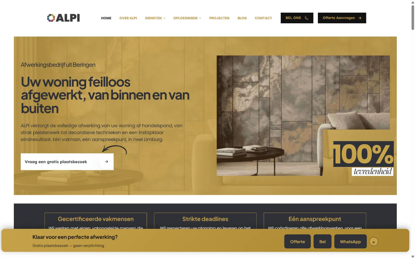 Page d'accueil du site web de ALPI Afwerkingsbedrijf