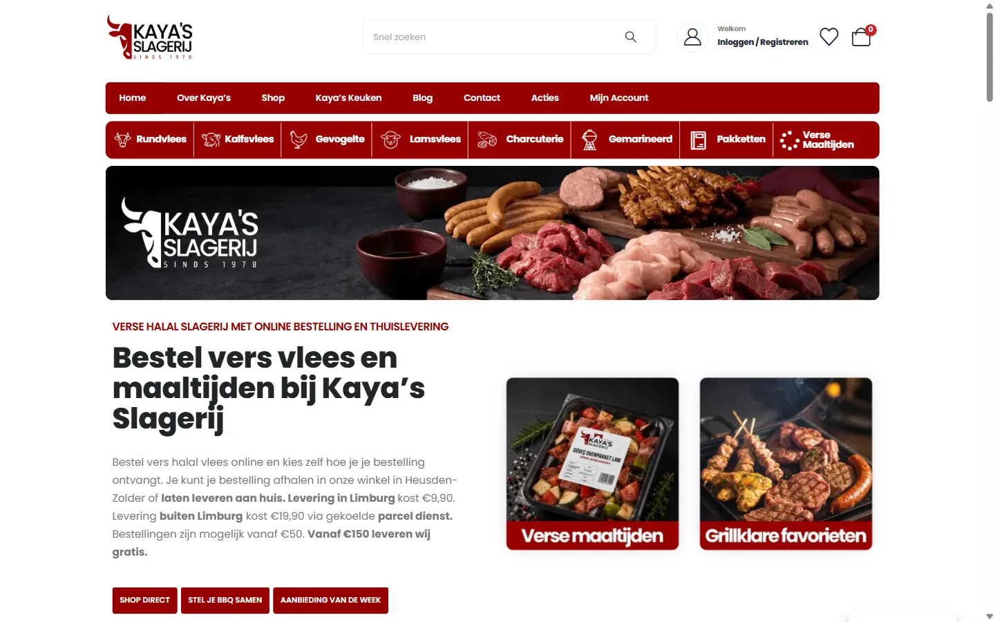 Homepage van de webshop van Kaya's Slagerij