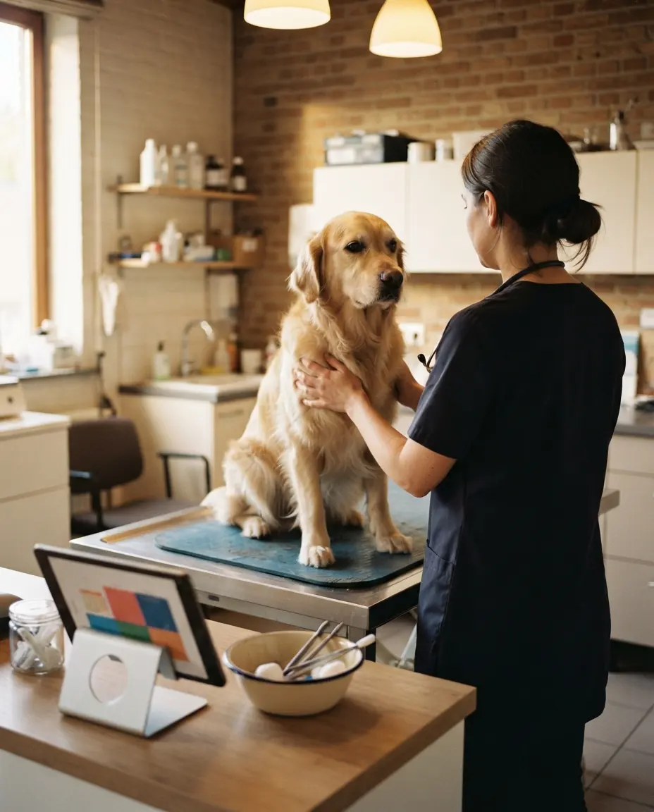 Een hond op de behandeltafel bij de dierenarts