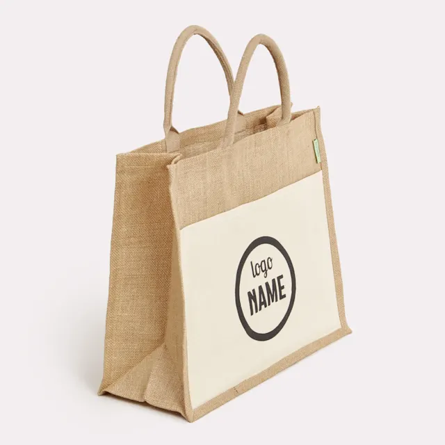 Jute tassen met canvas voorvak